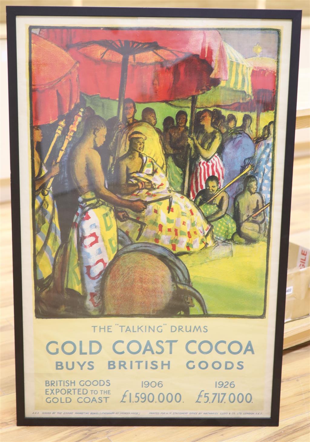 Spencer Pryse, lithographic poster, The Talking Drums, Gold Coast Coco Buys British Bonds, 102 x 64cm